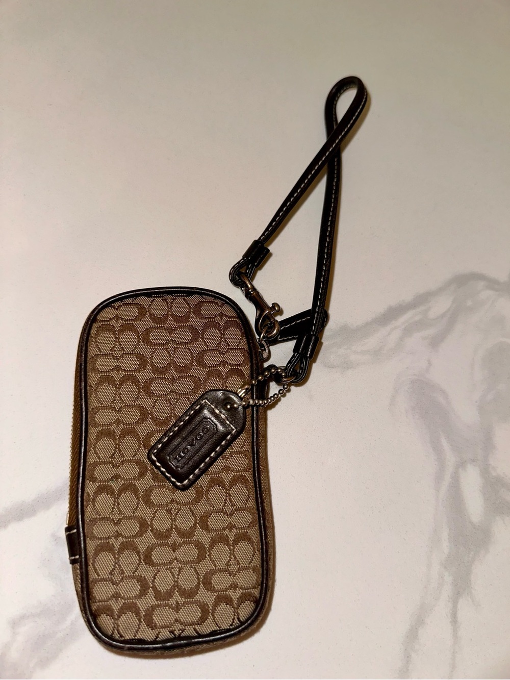 Vintage Y2K Coach Signature Mini Wristlet Zip Pouch Brown Khaki